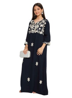 HANA & SARA DISTINCTIVE THREAD EMBROIDERY ON A SOLID-COLOR JALABIYA DRESS FOR BABY GIRLS  - Image 4