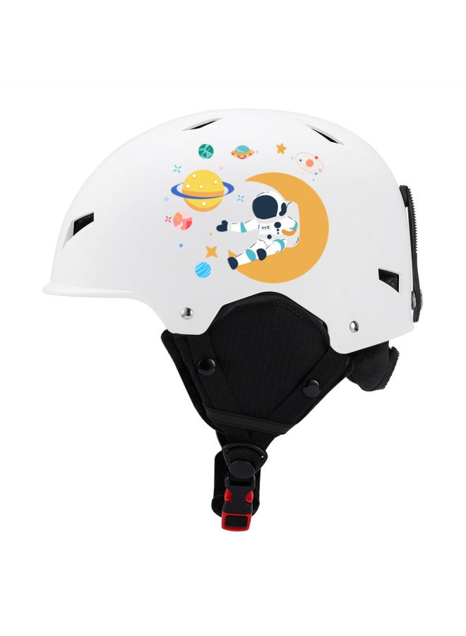 White Spaceman Cute Cartoon Children's Ski Helmet Adjustable Adult Warm Helmet Outdoor Sports Single And Double Board Snow Helmet
