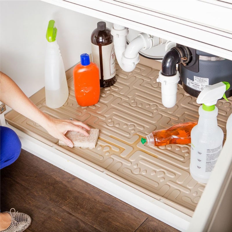 Xtreme Mats Waterproof Under Sink Mat Beige 37 14 x 22 14 Shelf Liner Cabinet Liner for Home Kitchen  Laundry Cabinets Plumbing Leak Water Damage Prevention Flexible Under Kitchen Sink Driptray
