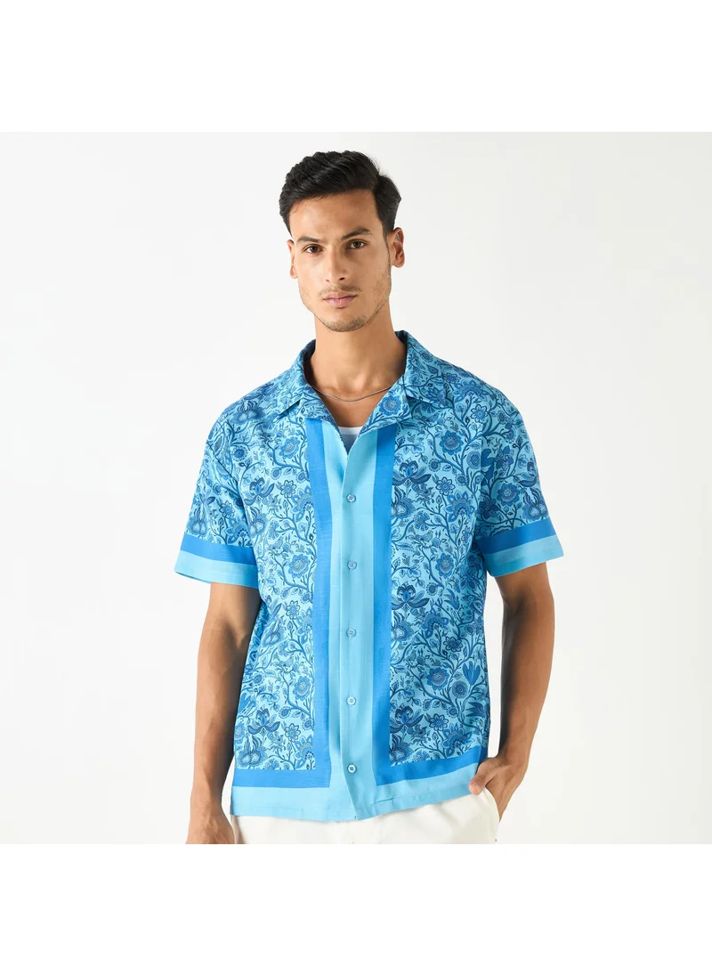 فاف Relaxed Fit Floral Print Shirt with Camp Collar