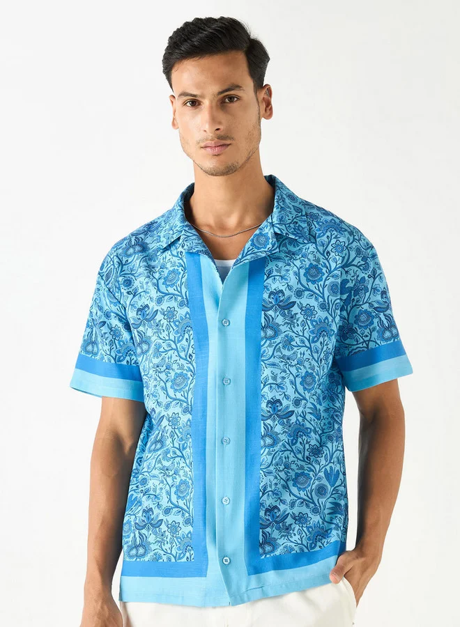Splash FAV Relaxed Fit Floral Print Shirt with Camp Collar