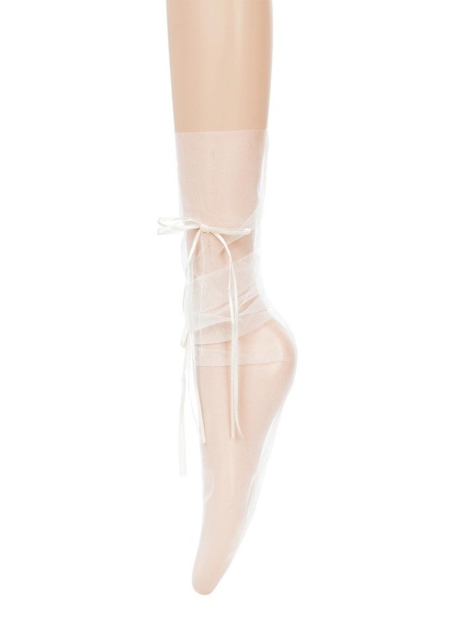 Violet Mist Sheer Slouch Socks Womens Girls Novelty Cute White Sheer Mesh Lace Loose Socks Fancy Pretty Decorated Tulle Sock with Bows Elegant Ankle High Lolita Thin See Through Clear Lace Sock - Image 5