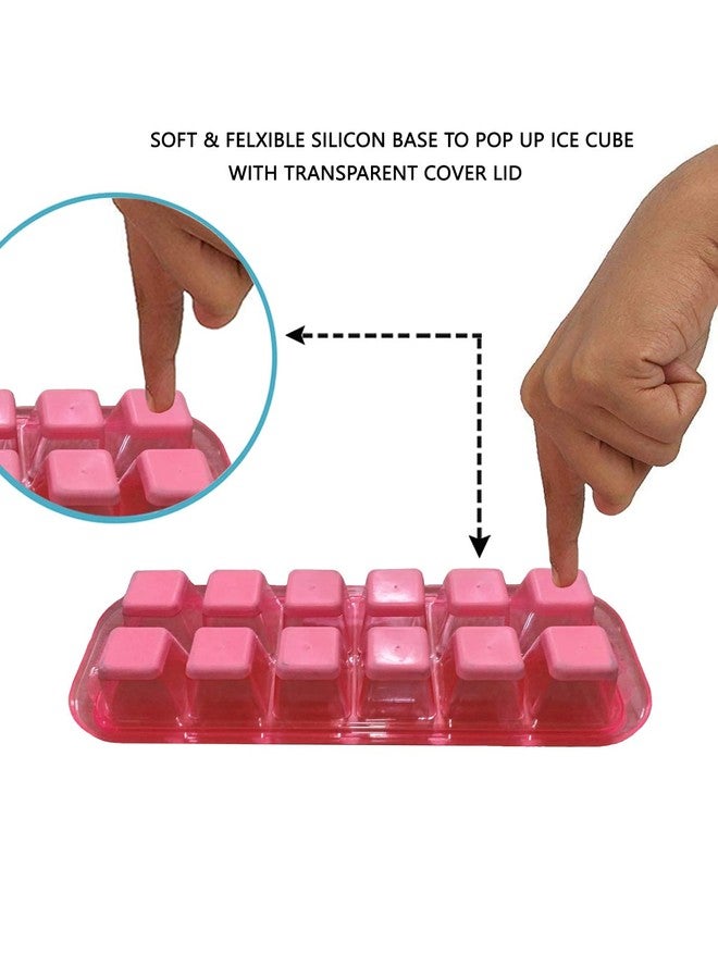 InddusHome® Small POP-UP Ice Cube Tray with Flexible Silicon Bottom and Lid, 12 Cube Trays (Multicolor - Pack of 2) Plastic - Image 4