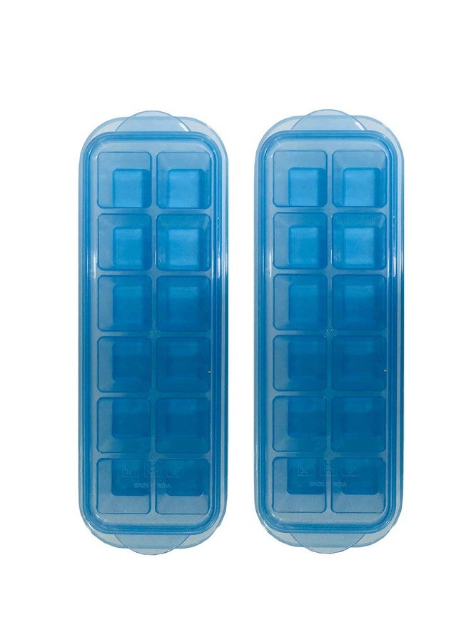 InddusHome® Small POP-UP Ice Cube Tray with Flexible Silicon Bottom and Lid, 12 Cube Trays (Multicolor - Pack of 2) Plastic - Image 1
