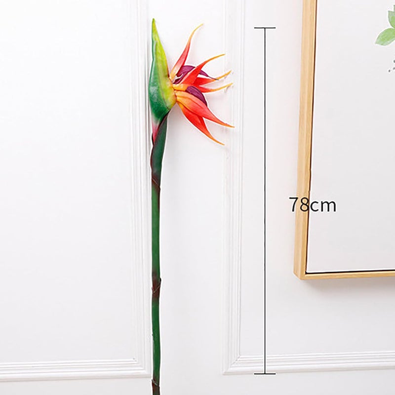Large Bird of Paradise Permanent Flower, Artificial Flowers Bird of Paradise Decorative Faux Plant with Vibrant Green Foliage for Home Office Cafe Decor (Red) - Image 1