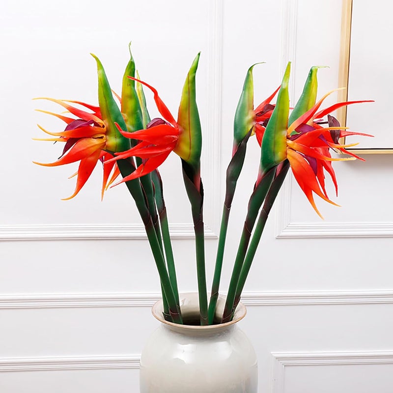 Large Bird of Paradise Permanent Flower, Artificial Flowers Bird of Paradise Decorative Faux Plant with Vibrant Green Foliage for Home Office Cafe Decor (Red) - Image 2