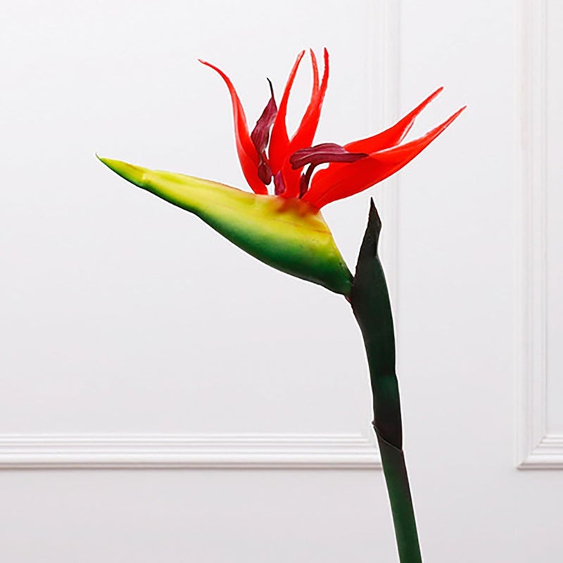 Large Bird of Paradise Permanent Flower, Artificial Flowers Bird of Paradise Decorative Faux Plant with Vibrant Green Foliage for Home Office Cafe Decor (Red) - Image 4