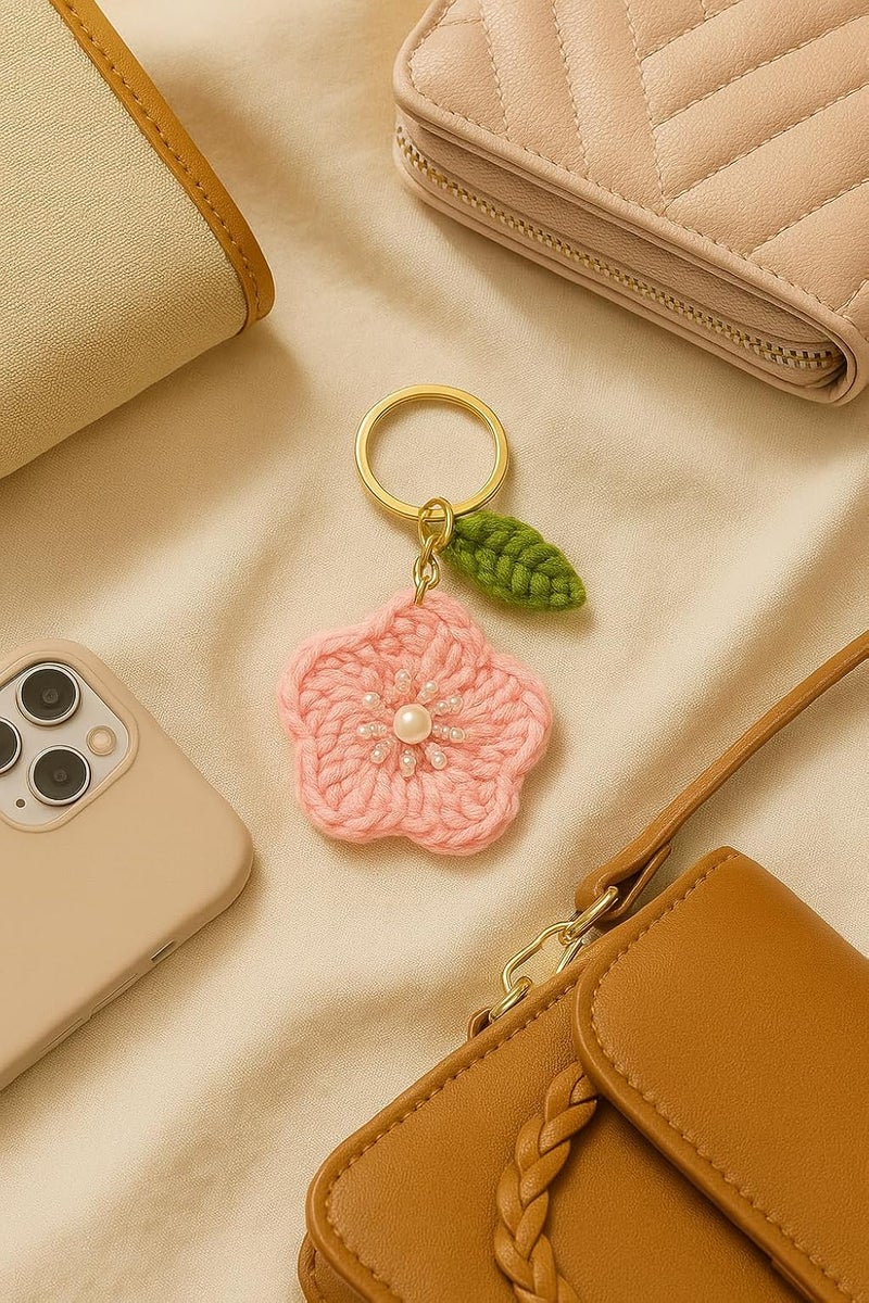 Mirha's Touch Hand Made Crochet Flower Keychain | Sunflower & Daisy Flower Crafted Keychain | Keychain For Bike, Car, Handbags - Image 3