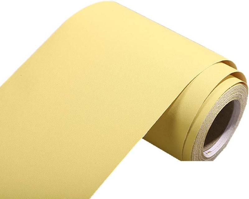 N/B Self Adhesive Solid Color Frosted Wallpaper Border Stick Waterproof Wall Border Easy to Apply Kitchen Bathroom Tiles Sticker 4 x 197cm (Light Yellow) - Image 1