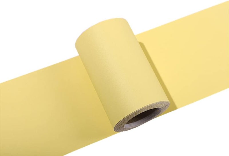 N/B Self Adhesive Solid Color Frosted Wallpaper Border Stick Waterproof Wall Border Easy to Apply Kitchen Bathroom Tiles Sticker 4 x 197cm (Light Yellow) - Image 2