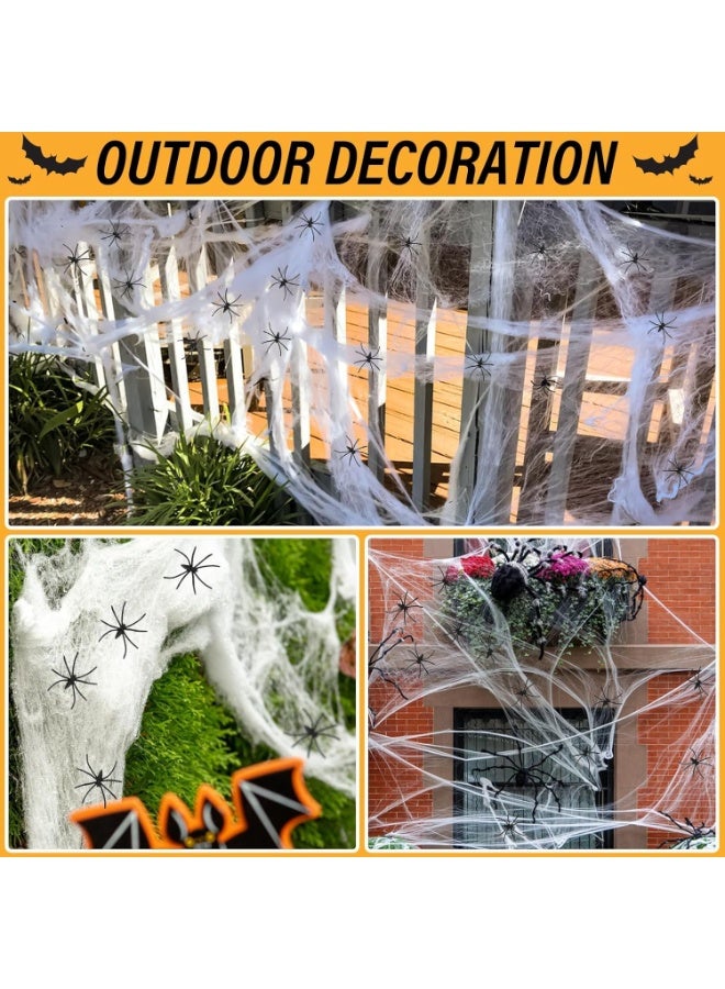 يوڠام زينة شبكة عنكبوت لعيد الهالووين بمساحة 1000 قدم مربع، شبكة عنكبوت ناعمة للهالووين مع 100 عنكبوت صناعي، مناسبة للمنزل، والاستخدام الخارجي والداخلي، الحدائق، الساحات، ولوازم الحفلات - Image 5