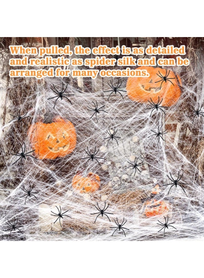 يوڠام زينة شبكة عنكبوت لعيد الهالووين بمساحة 1000 قدم مربع، شبكة عنكبوت ناعمة للهالووين مع 100 عنكبوت صناعي، مناسبة للمنزل، والاستخدام الخارجي والداخلي، الحدائق، الساحات، ولوازم الحفلات - Image 3