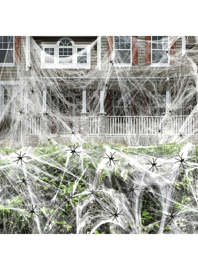 يوڠام زينة شبكة عنكبوت لعيد الهالووين بمساحة 1000 قدم مربع، شبكة عنكبوت ناعمة للهالووين مع 100 عنكبوت صناعي، مناسبة للمنزل، والاستخدام الخارجي والداخلي، الحدائق، الساحات، ولوازم الحفلات - Image 1