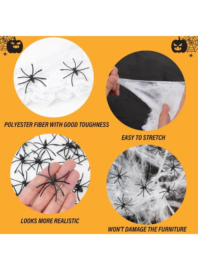 يوڠام زينة شبكة عنكبوت لعيد الهالووين بمساحة 1000 قدم مربع، شبكة عنكبوت ناعمة للهالووين مع 100 عنكبوت صناعي، مناسبة للمنزل، والاستخدام الخارجي والداخلي، الحدائق، الساحات، ولوازم الحفلات - Image 2