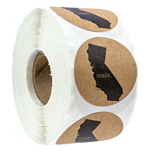SBlabels California Made Stickers / 500 Brown Kraft California Produced Labels Roll / 1.5" CA State Grown Sticker/Made in The USA - Image 1