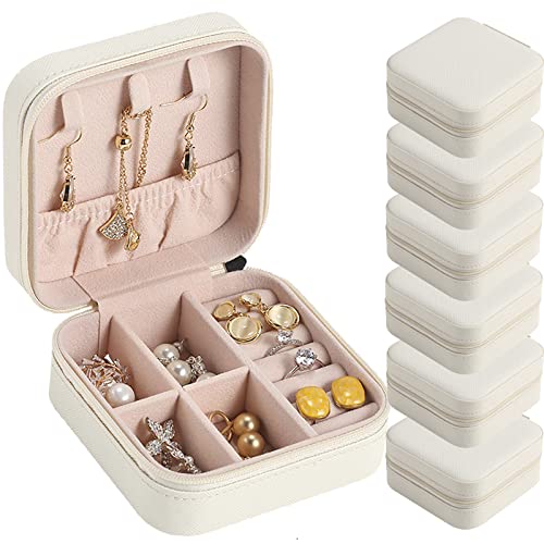 CIPIDI Travel Jewelry Case Bridesmaid Gifts Box,6 Pack Small Jewelry Box Mini Jewelry Organizer,PU Leather Portable Earring Storage Box for Women Girls Bridesmaid Proposal Gifts - Image 1