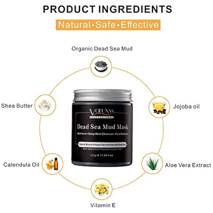 Voluxss قناع طين البحر الميت للوجه والجسم، قناع تنظيف عميق للوجه لحب الشباب، مصغر للمسام، مزيل للرؤوس السوداء بالفحم للعناية بالبشرة، قناع طيني لمنتجع صحي للوجه للنساء والرجال 11.28 أونصة سائلة - Image 3