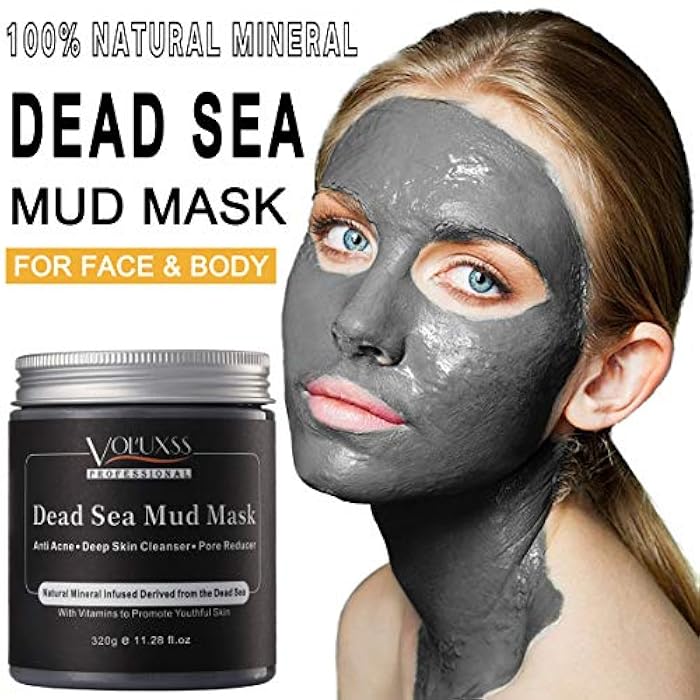 Voluxss قناع طين البحر الميت للوجه والجسم، قناع تنظيف عميق للوجه لحب الشباب، مصغر للمسام، مزيل للرؤوس السوداء بالفحم للعناية بالبشرة، قناع طيني لمنتجع صحي للوجه للنساء والرجال 11.28 أونصة سائلة - Image 2