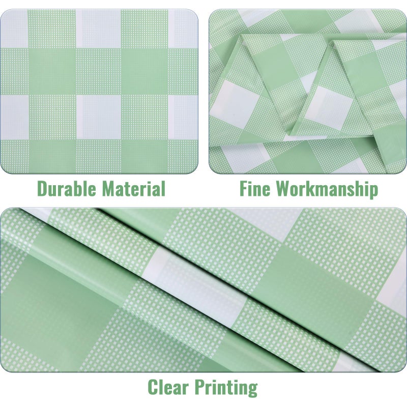 Kesfey 3 Packs Sage Green Gingham Tablecloth Sage Green and White Checkered Table Cloths 54 x 108 Inches Disposable Plastic Gingham Tablecovers Waterproof Picnic Camping Table Covers for Baby Shower - Image 2
