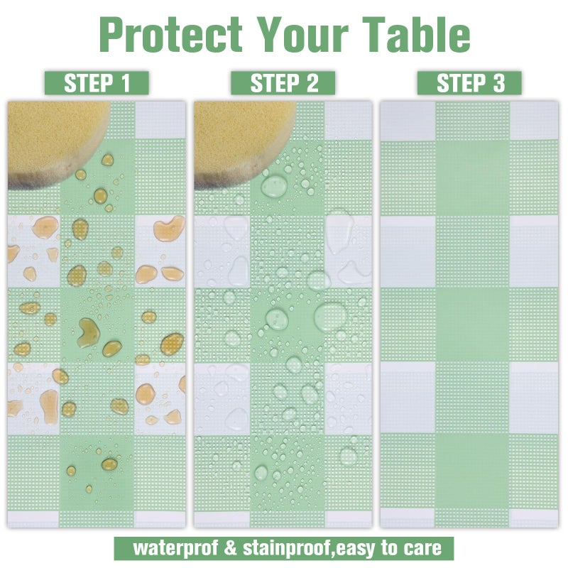 Kesfey 3 Packs Sage Green Gingham Tablecloth Sage Green and White Checkered Table Cloths 54 x 108 Inches Disposable Plastic Gingham Tablecovers Waterproof Picnic Camping Table Covers for Baby Shower - Image 3