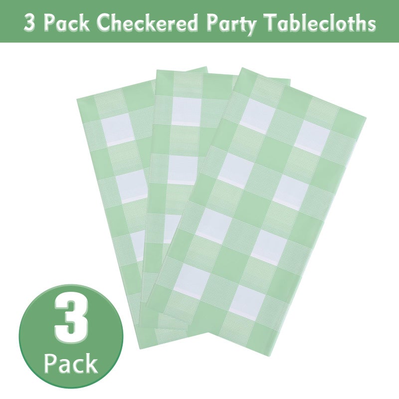 Kesfey 3 Packs Sage Green Gingham Tablecloth Sage Green and White Checkered Table Cloths 54 x 108 Inches Disposable Plastic Gingham Tablecovers Waterproof Picnic Camping Table Covers for Baby Shower - Image 4