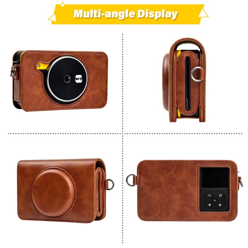 Rieibi Kodak Mini Shot 2 Retro Case, PU Leather Protective Case for Kodak Mini Shot 2 Retro 2-in-1 C210R Camera/Portable Instant Printer with Shoulder Strap - Image 3