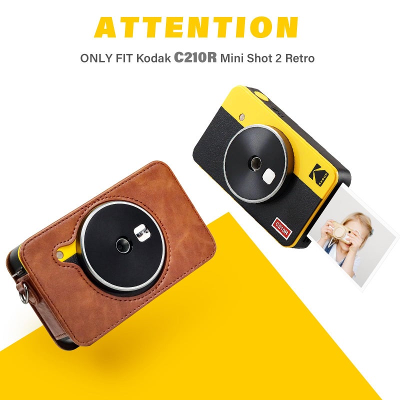 Rieibi Kodak Mini Shot 2 Retro Case, PU Leather Protective Case for Kodak Mini Shot 2 Retro 2-in-1 C210R Camera/Portable Instant Printer with Shoulder Strap - Image 2