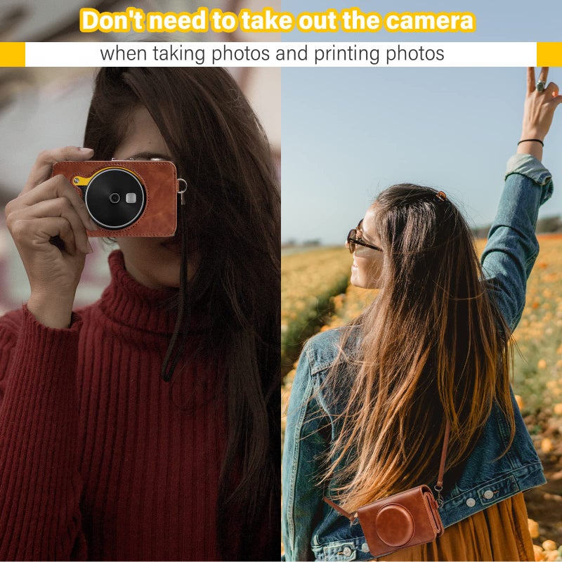 Rieibi Kodak Mini Shot 2 Retro Case, PU Leather Protective Case for Kodak Mini Shot 2 Retro 2-in-1 C210R Camera/Portable Instant Printer with Shoulder Strap - Image 4