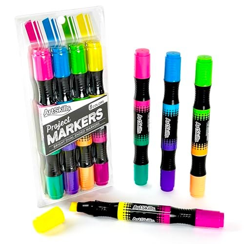 ArtSkills Jumbo Poster Markers for Kids, Neon Chisel Tip Markers, Dual-Tips, 8 Neon Colors, 4ct - Image 1