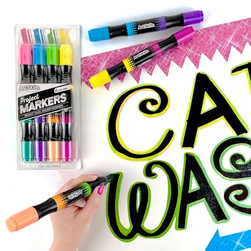 ArtSkills Jumbo Poster Markers for Kids, Neon Chisel Tip Markers, Dual-Tips, 8 Neon Colors, 4ct - Image 2