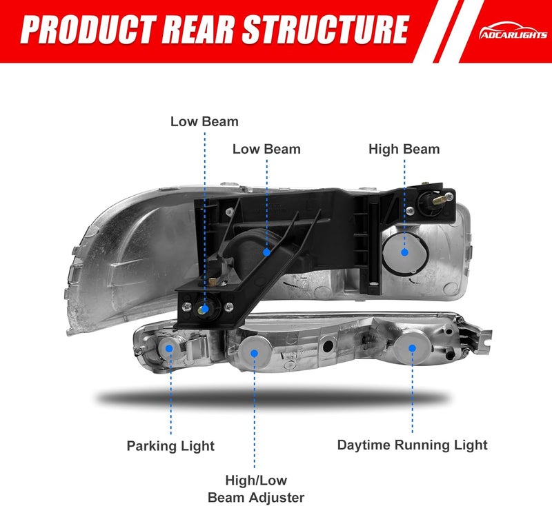 ADCARLIGHTS Headlight Assembly for 1999-2006 GMC Sierra and Yukon - Image 5