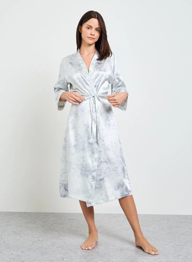 Take Two Grey Satin 3/4 Sleeve Robe