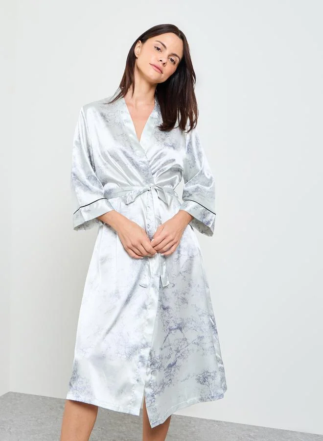 Take Two Grey Satin 3/4 Sleeve Robe