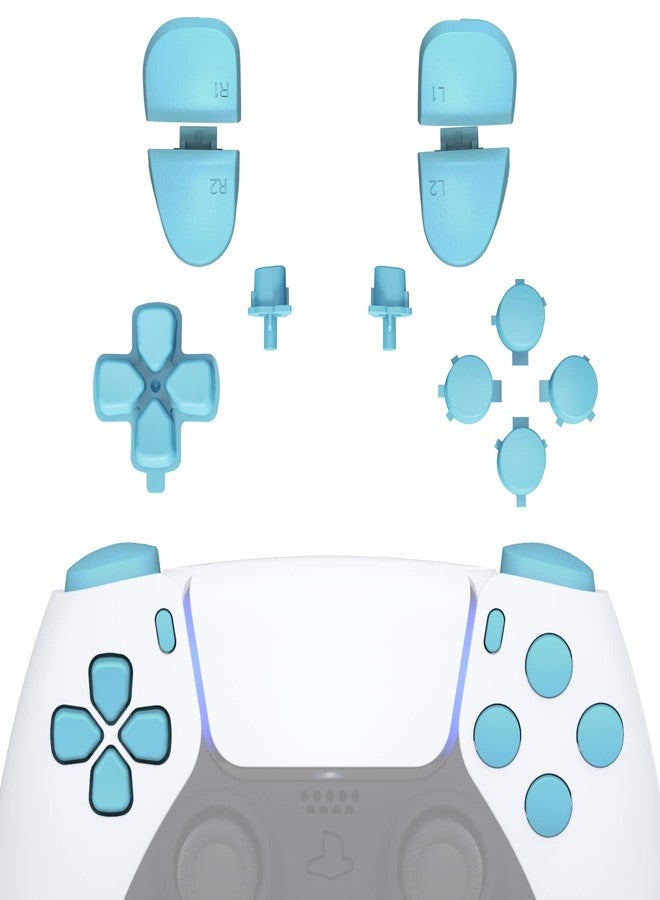 eXtremeRate أزرار بديلة من إكستريم ريت، أزرار D-pad R1 L1 R2 L2، أزرار مشاركة، أزرار أمامية، لون أزرق سماوي، مجموعة كاملة متوافقة مع وحدة تحكم PS5 موديلات BDM-030 BDM-040 BDM-050 BDM-060 - وحدة التحكم غير مشمولة - Image 1
