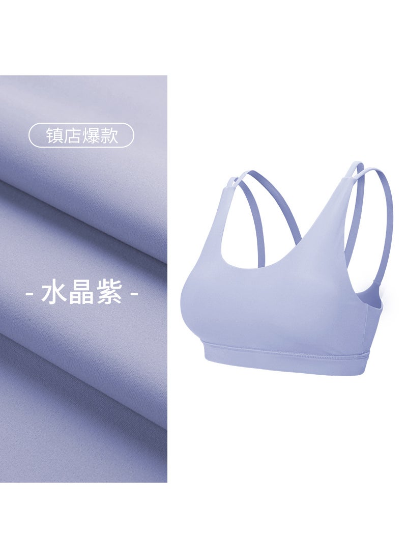 Generic - Dry-Fit Short Sports Bra Top Yoga Vest Removable Chest Pad Fitness Running Exercise Womens Tight Body Shaping Daily Wear Crystal Purple - Image 1