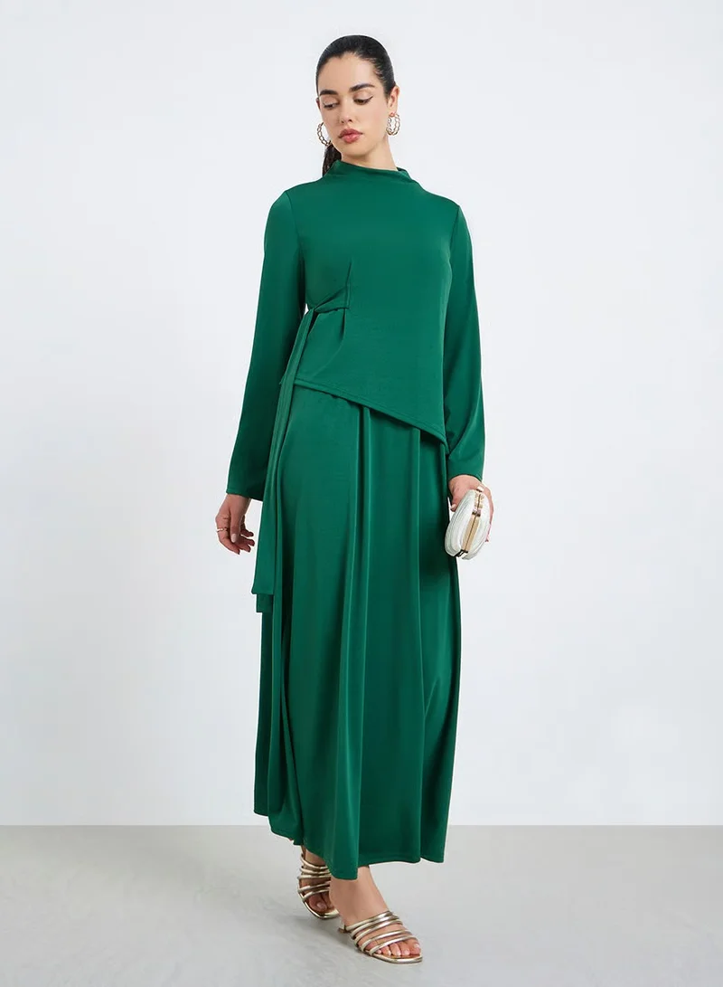 Women Emerald Green Long Sleeve Maxi Dress