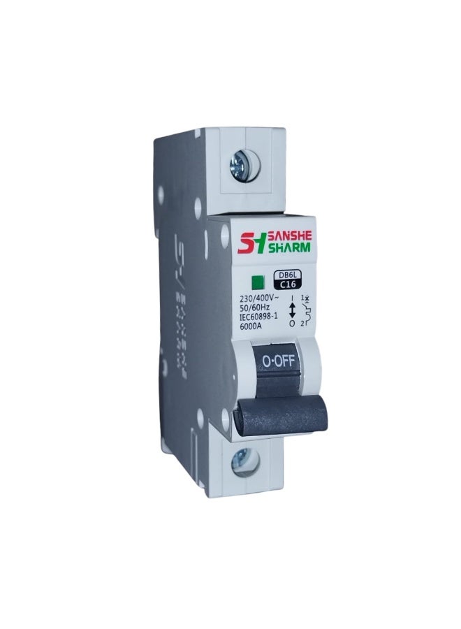 سانشي شرم قاطع دائرة كهربائي مفرد 16 امبير -230/400 فولت – 50/60هرتز – IEC60898-1 – سانشي شرم الاصلي - Image 1