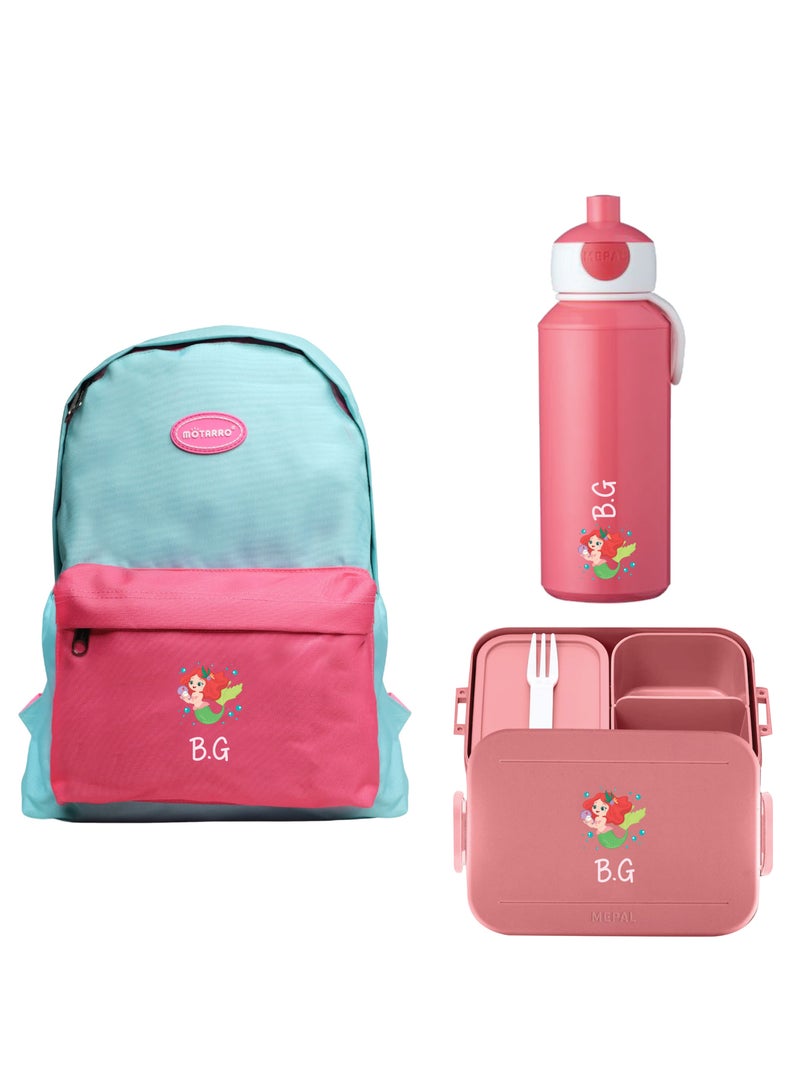 Share the Love 3-Pieces Backpack Bundle Mermaid Design for Kids - Personalised Backpack with Personalised Medium Lunch Box Bag and Water Bottle - Image 3