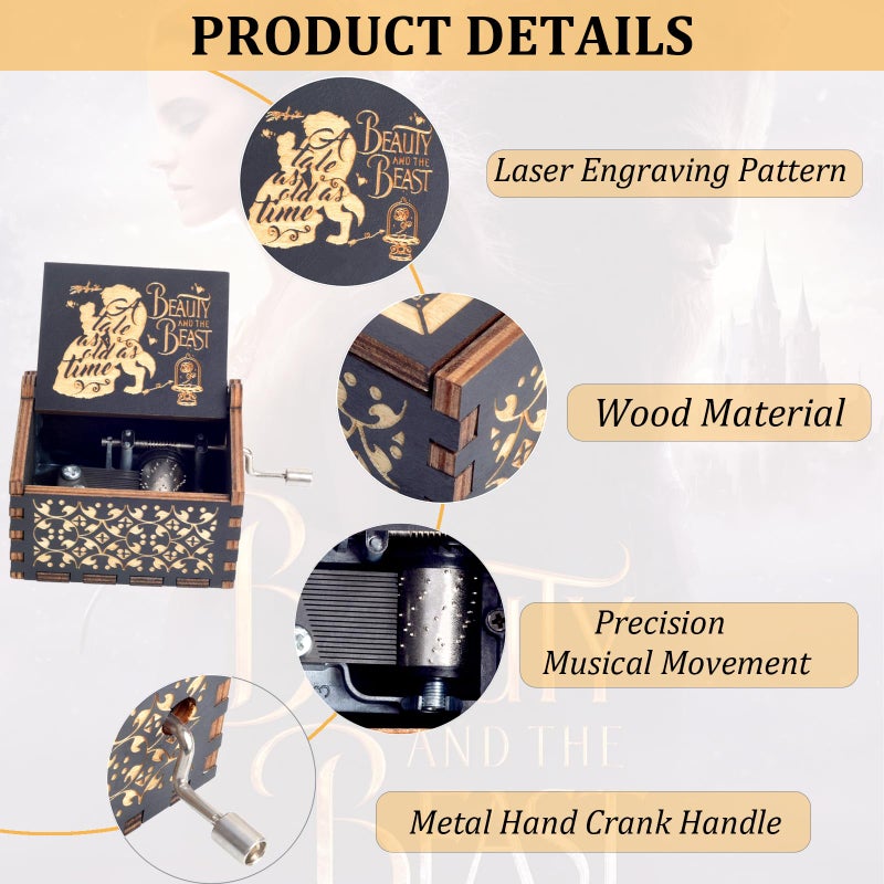 BeyHer The Beast Hand Crank Music Box Valentine's Day Gift for Her-, Christmas for Her/Wife (Beast Movie Theme) Come with Blank Greeting Card - Image 2