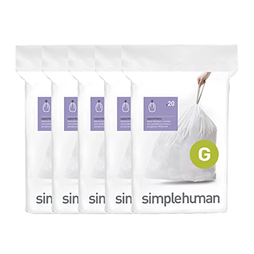 simplehuman Code G 100 Count, Dispenser Pack Custom Fit Liners, Drawstring Trash Bags, 30 Liter / 8 Gallon, White - Image 1
