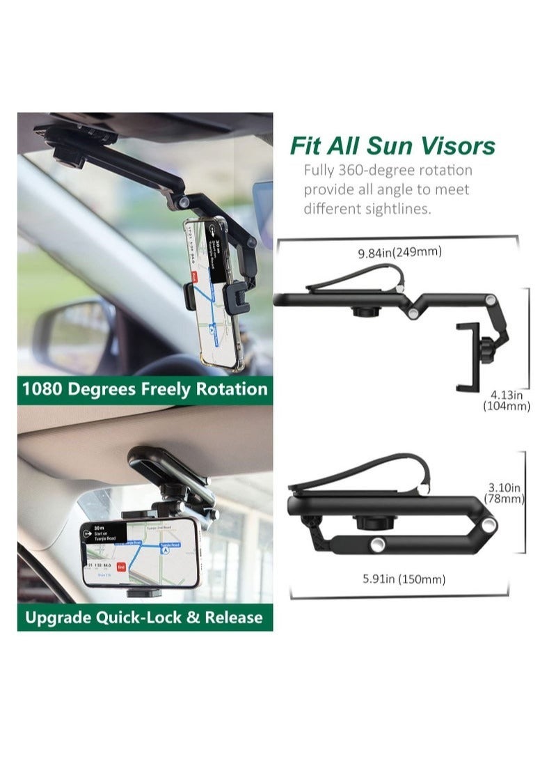 DUSALA Car Phone Holder for Sun Visor, 1080° Rotatable Sun Visor Car Phone Mount Foldable Dashboard Phone Holder for Car, Universal Adjustable Spring Clip Car Cell Phone Stand for All Phone - Image 5