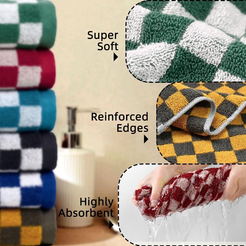 Jacquotha Checkered Hand Towels Set of 6, Cotton Bathroom & Kitchen Towels for Everyday Use, 13â€ x 29â€, Assorted Colors - Image 3