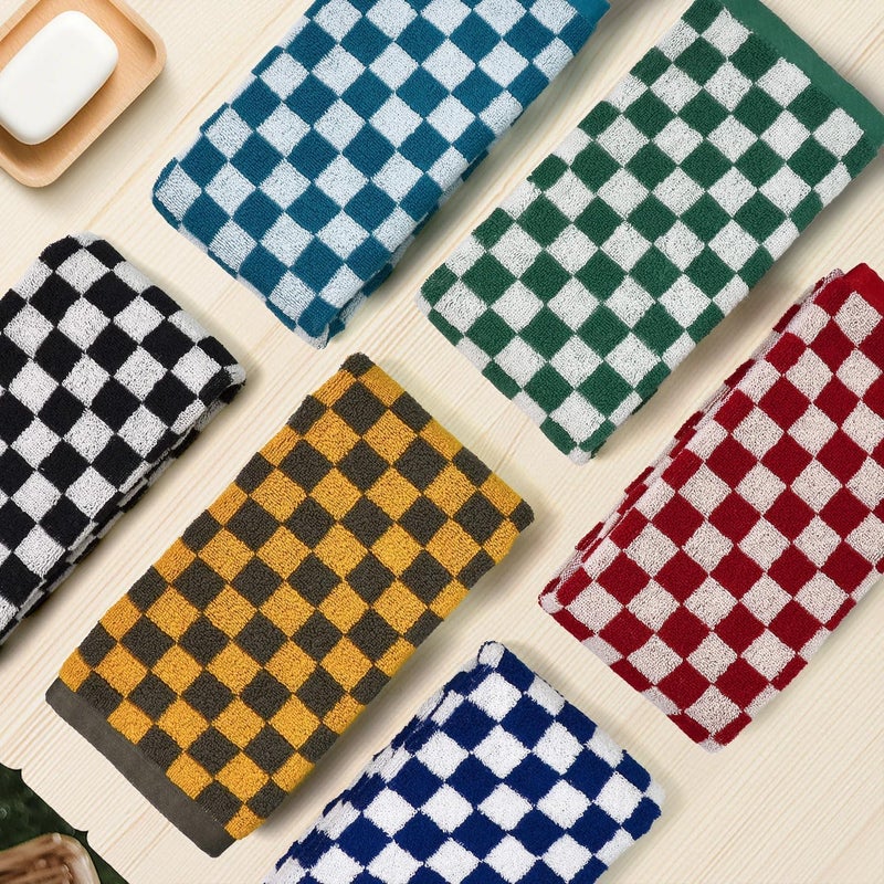 Jacquotha Checkered Hand Towels Set of 6, Cotton Bathroom & Kitchen Towels for Everyday Use, 13â€ x 29â€, Assorted Colors - Image 2