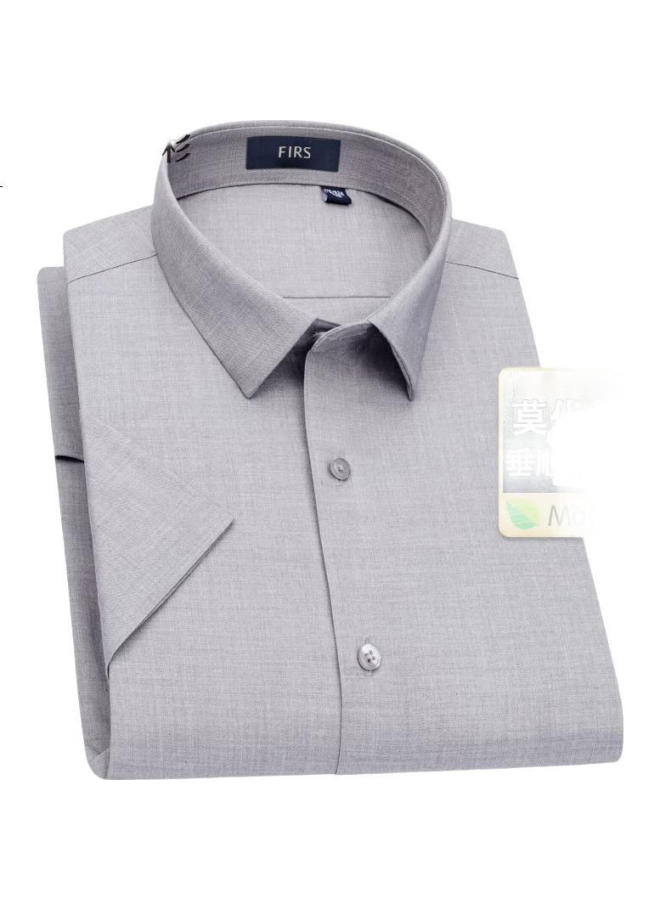 FIRS Men'S Short Sleeve Shirt Summer New Casual Business Easy Care Shirt Light Grey Size 40 - Image 2