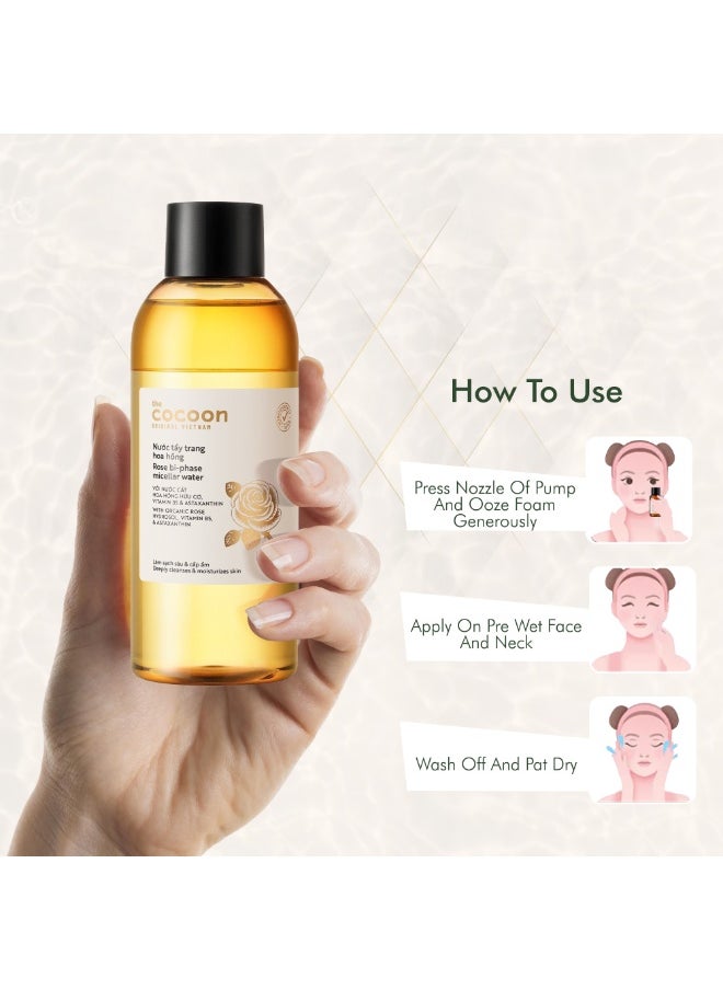 The Cocoon Original Vietnam Rose Bi-Phase Micellar Water 310ml – Makeup Remover with Organic Rose Hydrosol, Vitamin B5 & Astaxanthin – Hydrating, Anti-Aging Cleanser for Sensitive Skin  - Image 5