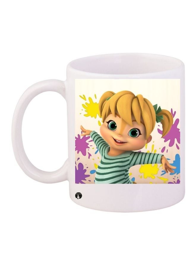 RYN Cartoon Printed Coffee Mug White/Beige/Green 11ounce