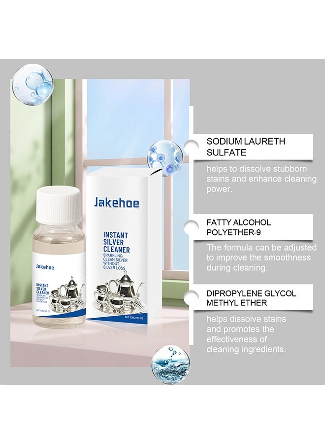 Jakehoe منظف الفضة الفوري ، منظف الفضة الفوري للاستخدام المنزلي والمطبخ ، منظف فضي فوري بدون فقدان الفضة (تلميع فضي) 30 مل - Image 2