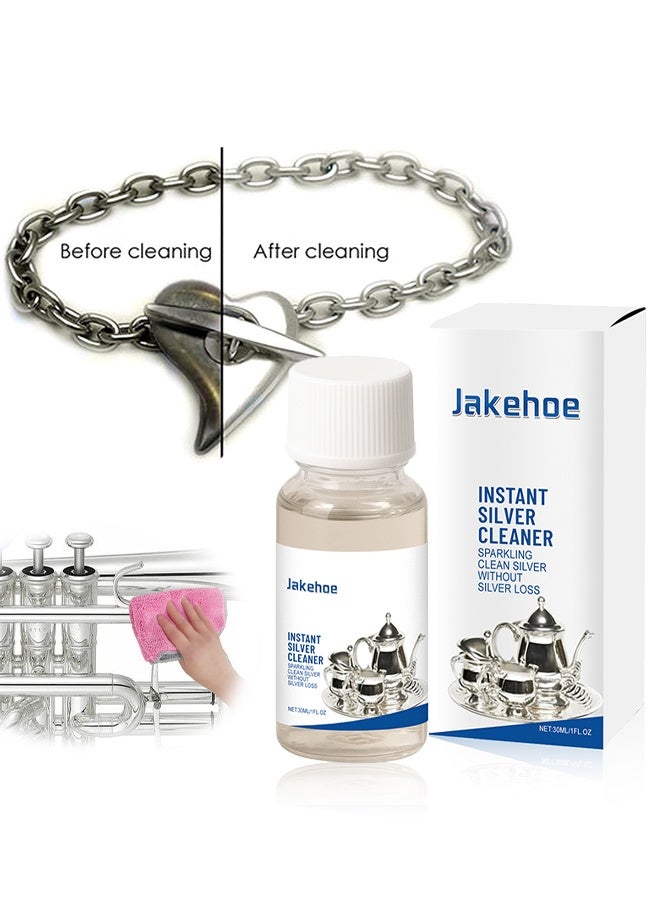 Jakehoe منظف الفضة الفوري ، منظف الفضة الفوري للاستخدام المنزلي والمطبخ ، منظف فضي فوري بدون فقدان الفضة (تلميع فضي) 30 مل - Image 1
