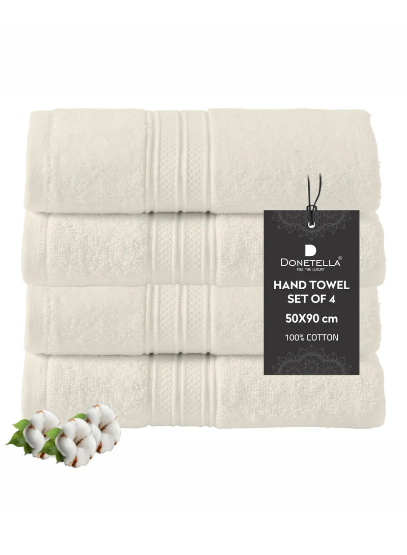 Donetella Premium 100 % Combed Cotton 4-Pcs Hand Towel Set (50 X 90 CM) 600 GSM Super Soft Hand Towel, Highly Absorbent, Quick Dry,Best Towel for Bathroom, Spa And Hotel,White