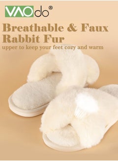 VAOdo Womens Fuzzy Memory Foam Slippers Cross Band Cozy Plush Home Slippers Fluffy Furry Open Toe House Shoes Indoor Outdoor Slide Slipper White  - Image 4